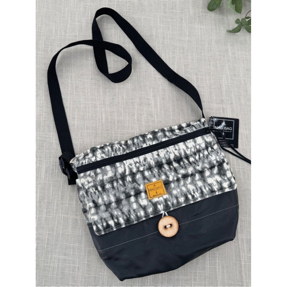 NWT Artisan Crossbody Bag Leather Canvas Handcrafted Black White Mag Bag
